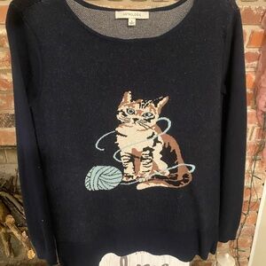 Astrologie Navy Sweater with Cat and Yarn Design
